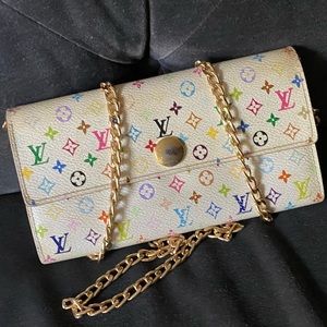 👜LOUIS VUITTON Crossbody Bag Wallet Gold Multicolor Gold Authentic Portefeuille